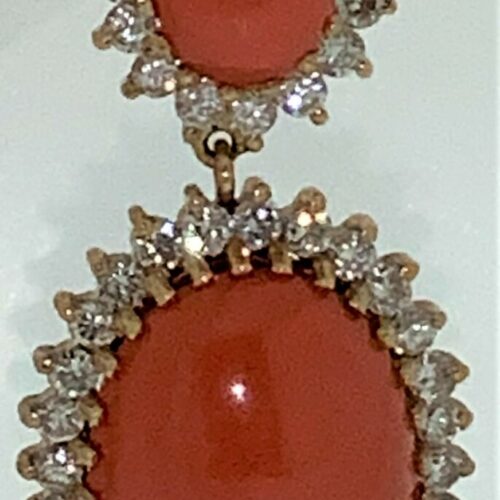 S1119 Ohrhänger mit Corallen-Diamantenbesatz