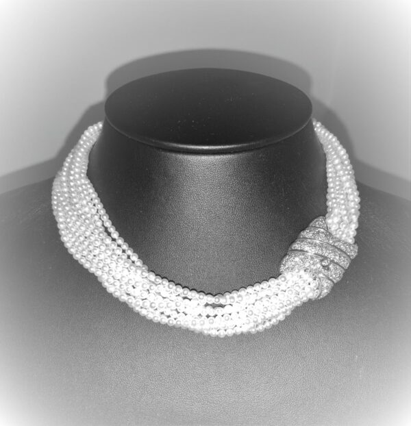 S1069 Collier Akoja Perlen mit Diamanten