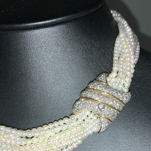 S1069 Collier Akoja Perlen mit Diamanten