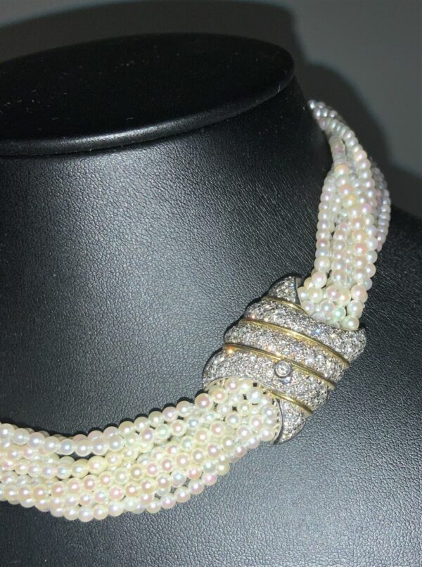 S1069 Collier Akoja Perlen mit Diamanten – Bild 2