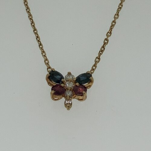 S1064 Collier Schmetterling Saphire Rubine Brillanten
